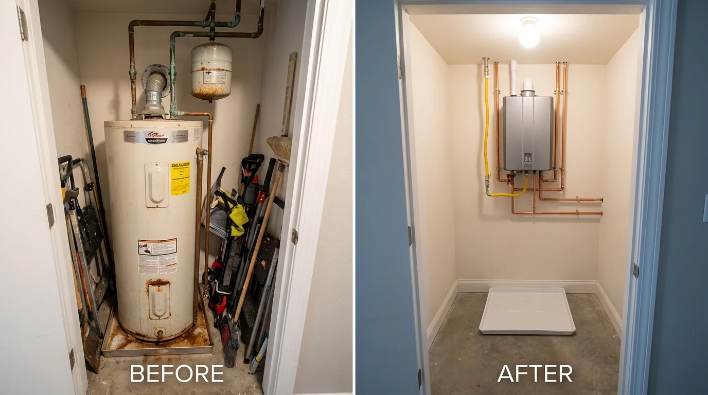 Tank water heater versus wall-mounted tankless unit comparison for Titusville, FL homeowners